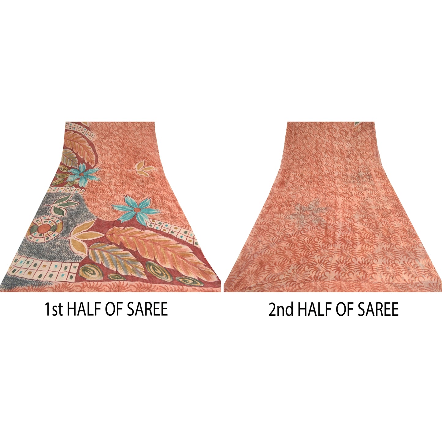 Sanskriti Vintage Red Indian Sarees Pure Georgette Silk Print Sari Craft Fabric