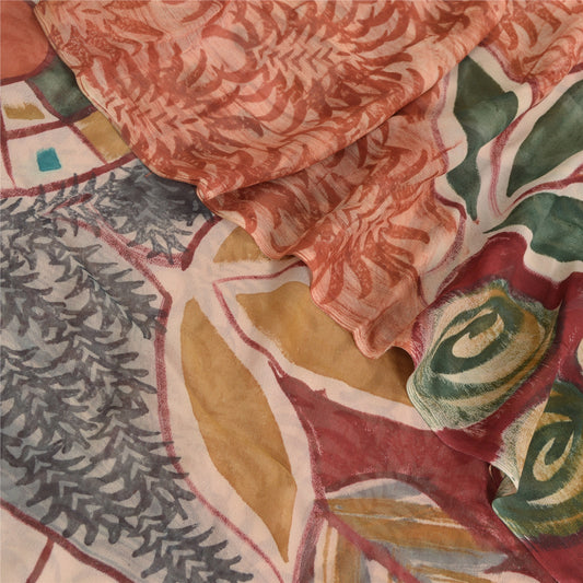 Sanskriti Vintage Red Indian Sarees Pure Georgette Silk Print Sari Craft Fabric
