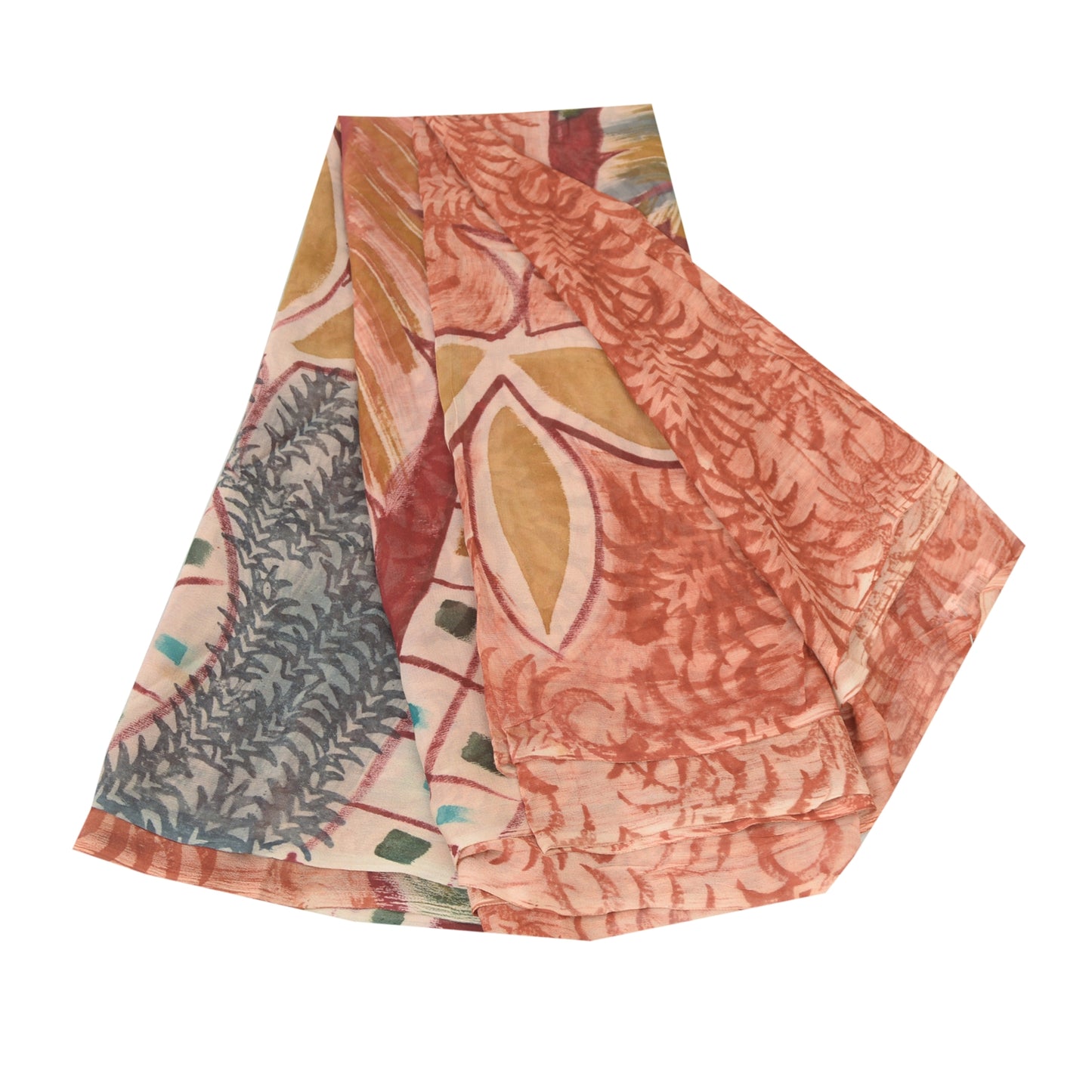 Sanskriti Vintage Red Indian Sarees Pure Georgette Silk Print Sari Craft Fabric