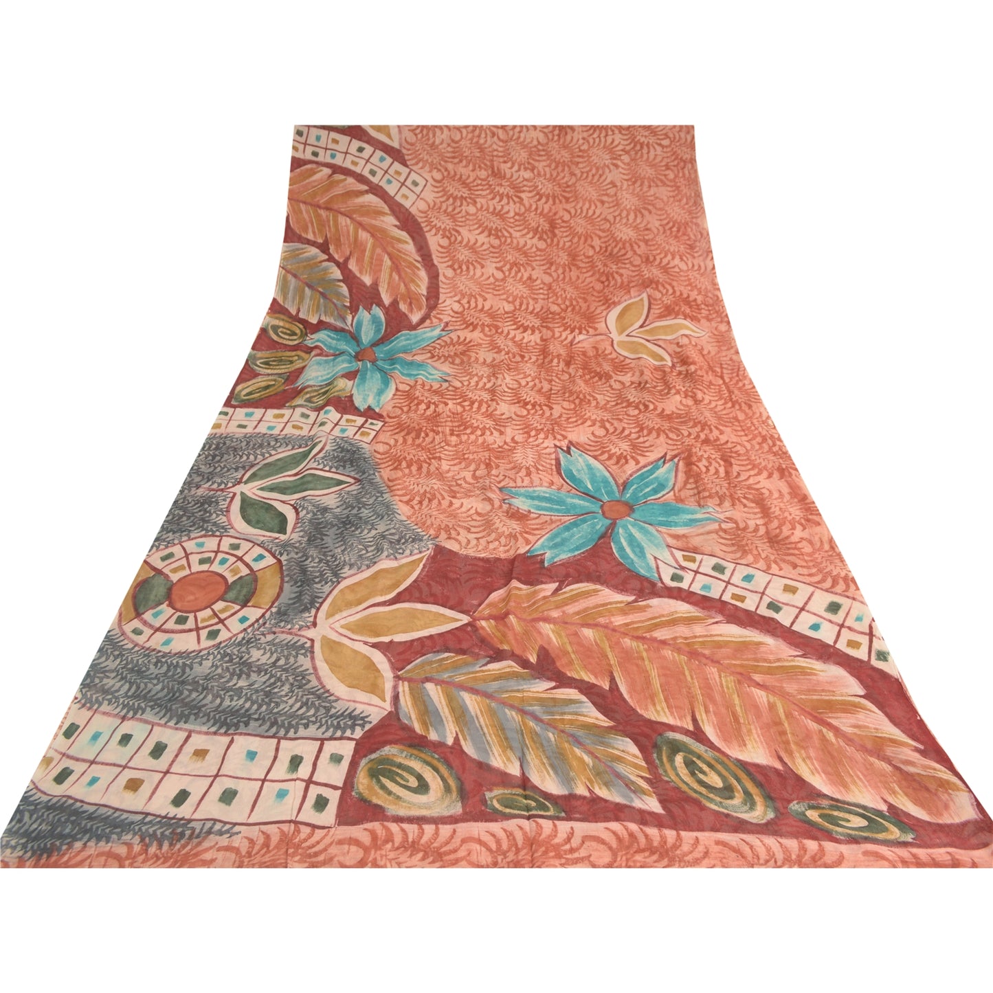 Sanskriti Vintage Red Indian Sarees Pure Georgette Silk Print Sari Craft Fabric