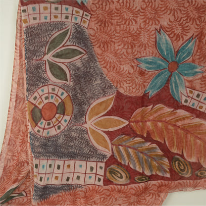 Sanskriti Vintage Red Indian Sarees Pure Georgette Silk Print Sari Craft Fabric