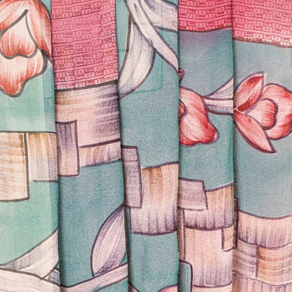 Sanskriti Vintage Pink/Blue Sarees Pure Georgette Silk Printed Sari Craft Sustainable Fabric