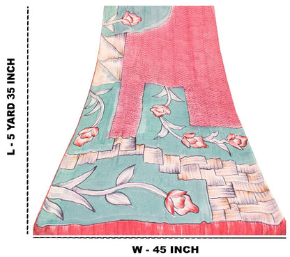 Sanskriti Vintage Pink/Blue Sarees Pure Georgette Silk Printed Sari Craft Sustainable Fabric