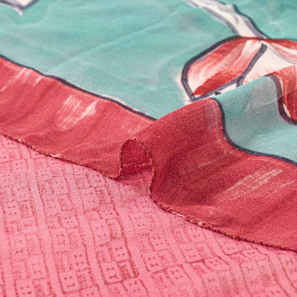 Sanskriti Vintage Pink/Blue Sarees Pure Georgette Silk Printed Sari Craft Sustainable Fabric