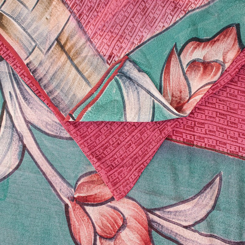 Sanskriti Vintage Pink/Blue Sarees Pure Georgette Silk Printed Sari Craft Sustainable Fabric