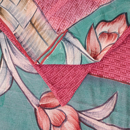 Sanskriti Vintage Pink/Blue Sarees Pure Georgette Silk Printed Sari Craft Sustainable Fabric