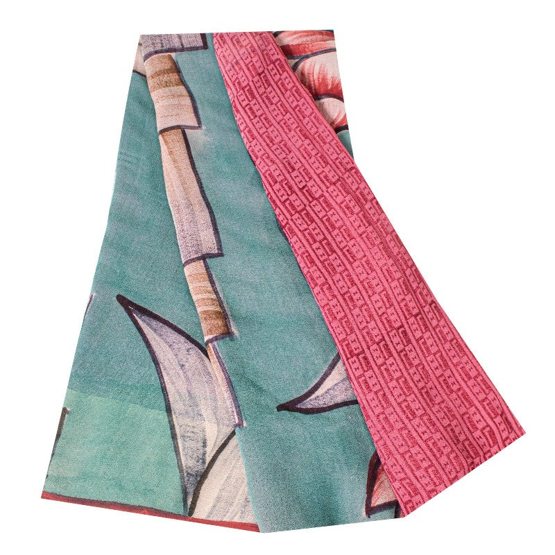 Sanskriti Vintage Pink/Blue Sarees Pure Georgette Silk Printed Sari Craft Sustainable Fabric