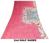 Sanskriti Vintage Pink/Blue Sarees Pure Georgette Silk Printed Sari Craft Sustainable Fabric