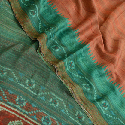 Sanskriti Vintage Sarees From India Orange Georgette Printed Sari Craft Sustainable Fabric