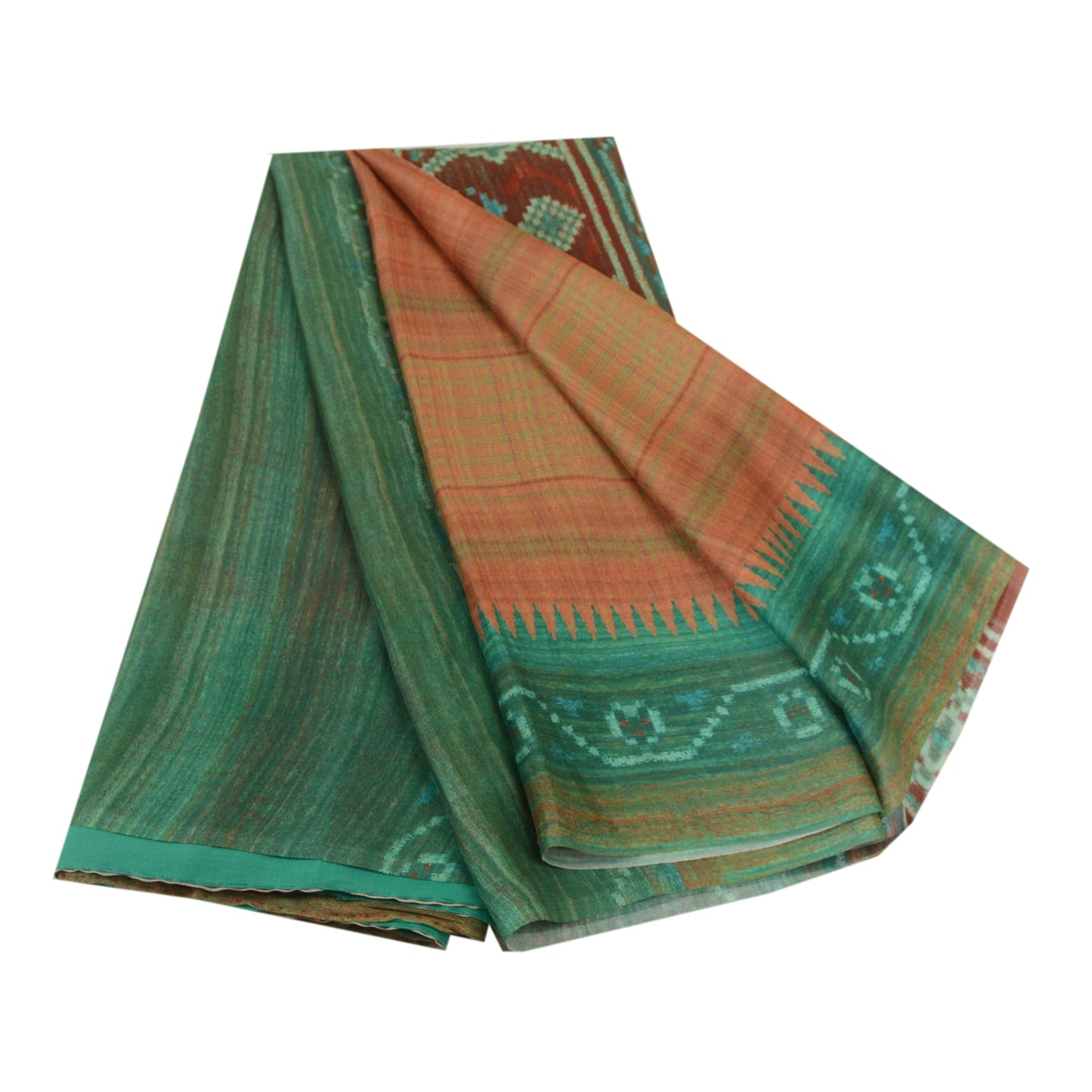 Sanskriti Vintage Sarees From India Orange Georgette Printed Sari Craft Sustainable Fabric