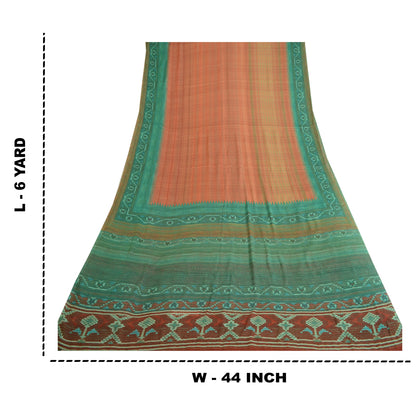 Sanskriti Vintage Sarees From India Orange Georgette Printed Sari Craft Sustainable Fabric