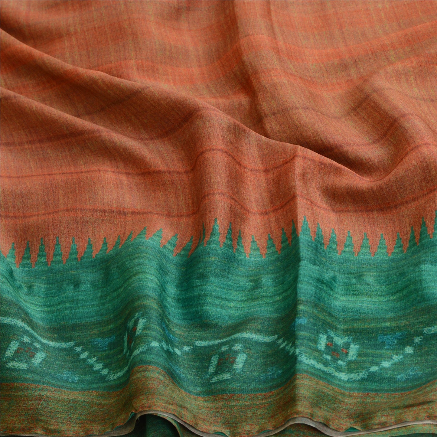 Sanskriti Vintage Sarees From India Orange Georgette Printed Sari Craft Sustainable Fabric