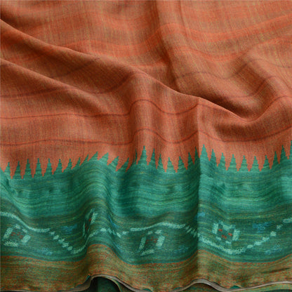 Sanskriti Vintage Sarees From India Orange Georgette Printed Sari Craft Sustainable Fabric