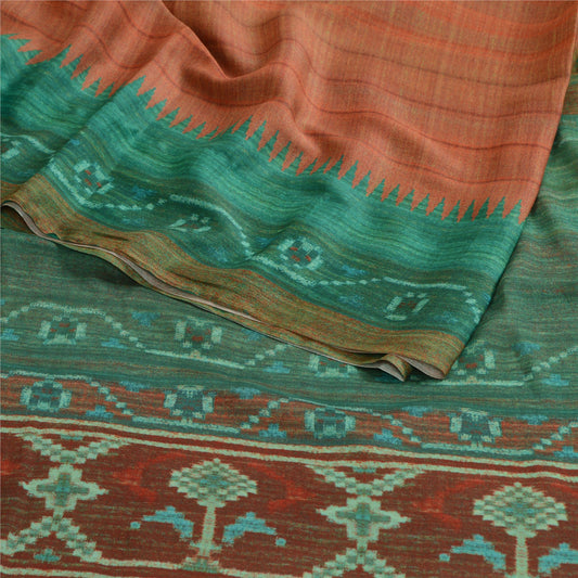 Sanskriti Vintage Sarees From India Orange Georgette Printed Sari Craft Sustainable Fabric