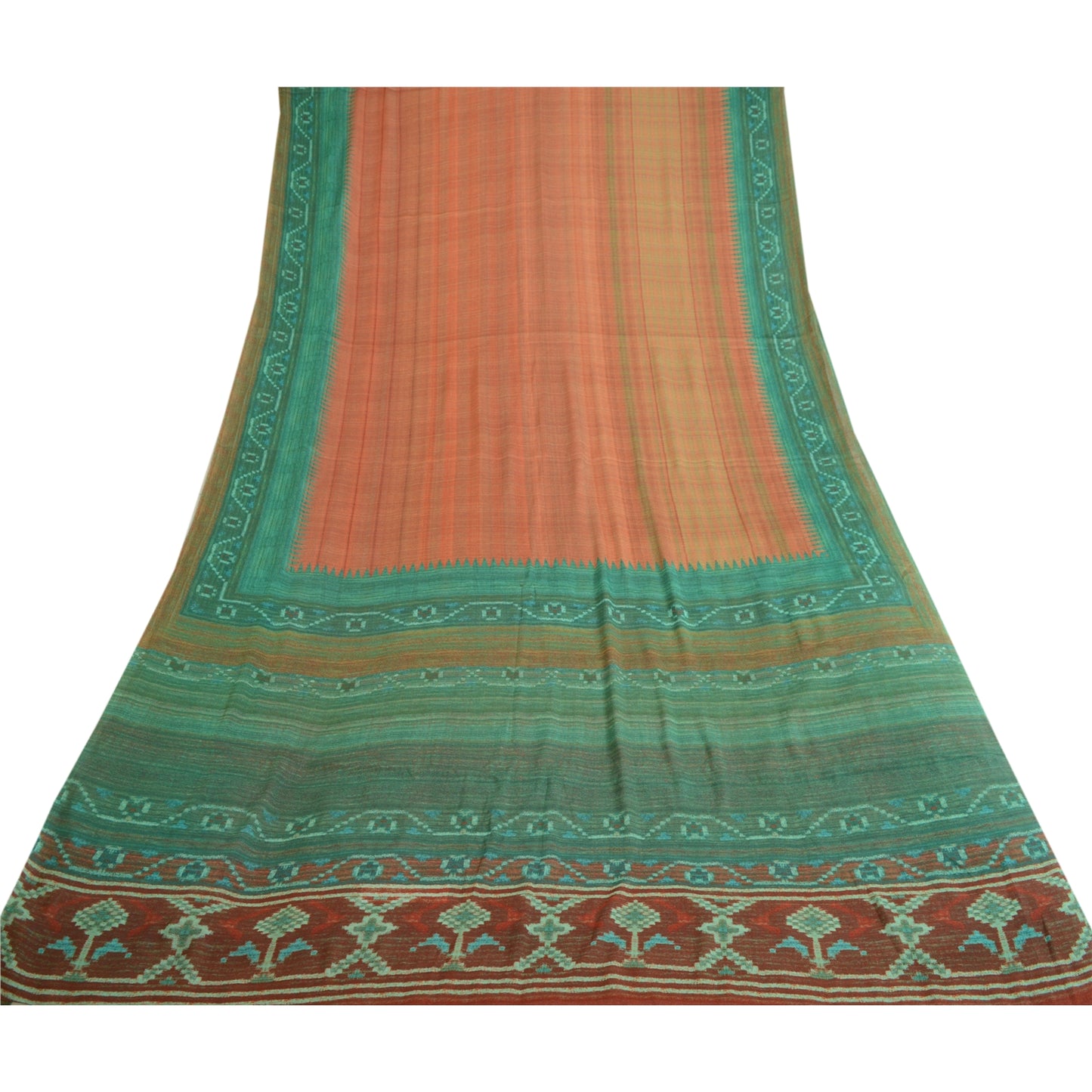 Sanskriti Vintage Sarees From India Orange Georgette Printed Sari Craft Sustainable Fabric