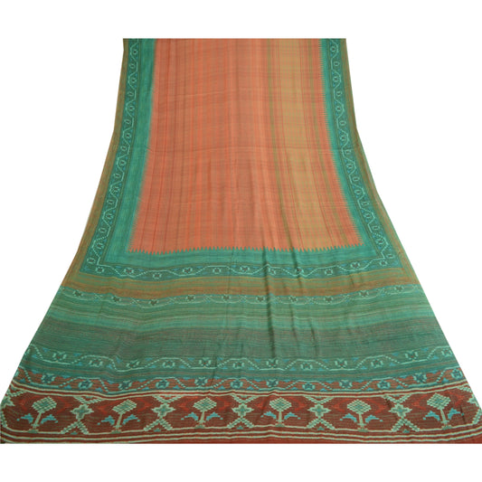 Sanskriti Vintage Sarees From India Orange Georgette Printed Sari Craft Sustainable Fabric