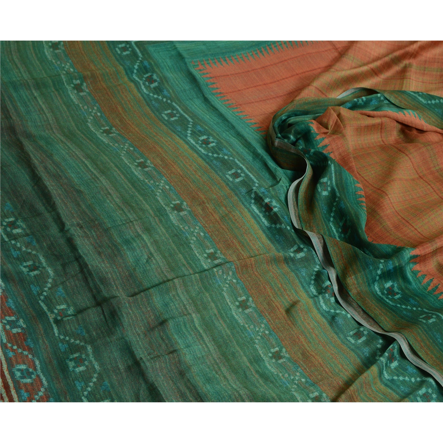 Sanskriti Vintage Sarees From India Orange Georgette Printed Sari Craft Sustainable Fabric