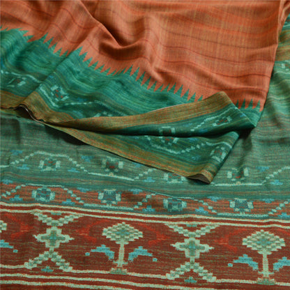 Sanskriti Vintage Sarees From India Orange Georgette Printed Sari Craft Sustainable Fabric