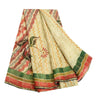 Sanskriti Vintage Sarees Cream Zari Work Pure Georgette Print Sari Craft Sustainable Fabric