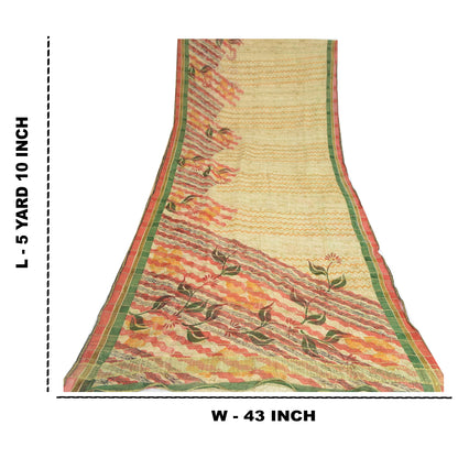 Sanskriti Vintage Sarees Cream Zari Work Pure Georgette Print Sari Craft Sustainable Fabric