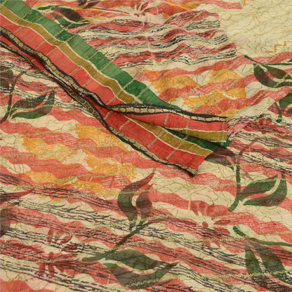 Sanskriti Vintage Sarees Cream Zari Work Pure Georgette Print Sari Craft Sustainable Fabric
