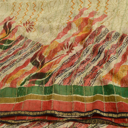 Sanskriti Vintage Sarees Cream Zari Work Pure Georgette Print Sari Craft Sustainable Fabric