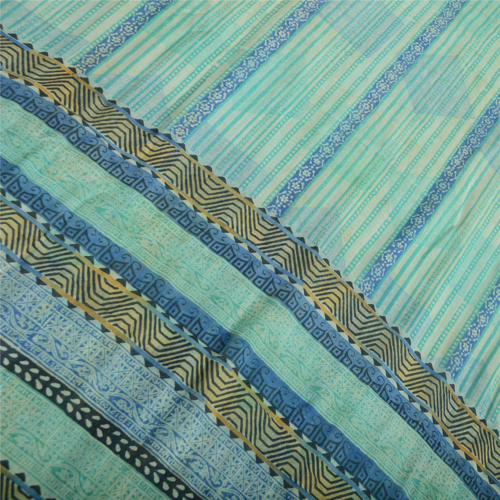 Sanskriti Vintage Sarees Havgrønne Ren Georgette Silke Trykt Sari Håndværk Bæredygtigt Stoff