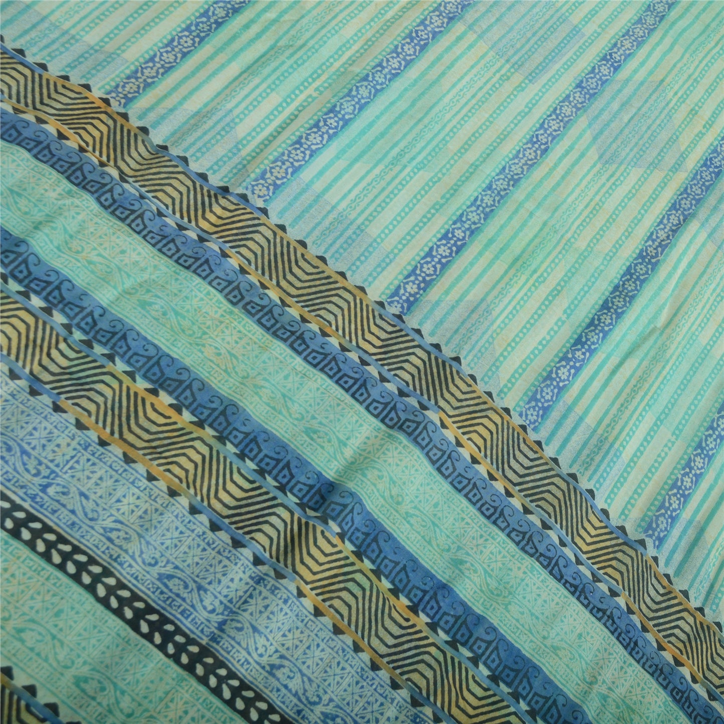 Sanskriti Vintage Sarees Havgrønne Ren Georgette Silke Trykt Sari Håndværk Bæredygtigt Stoff