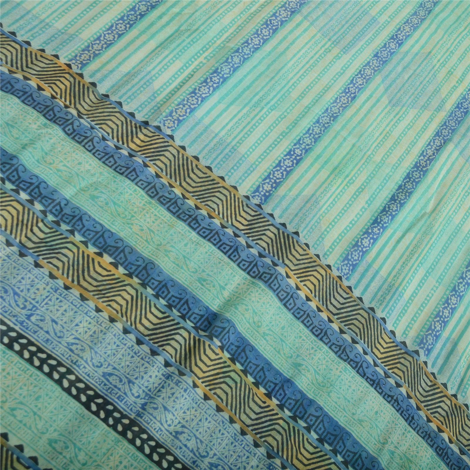 Sanskriti Vintage Sarees Havgrønne Ren Georgette Silke Trykt Sari Håndværk Bæredygtigt Stoff