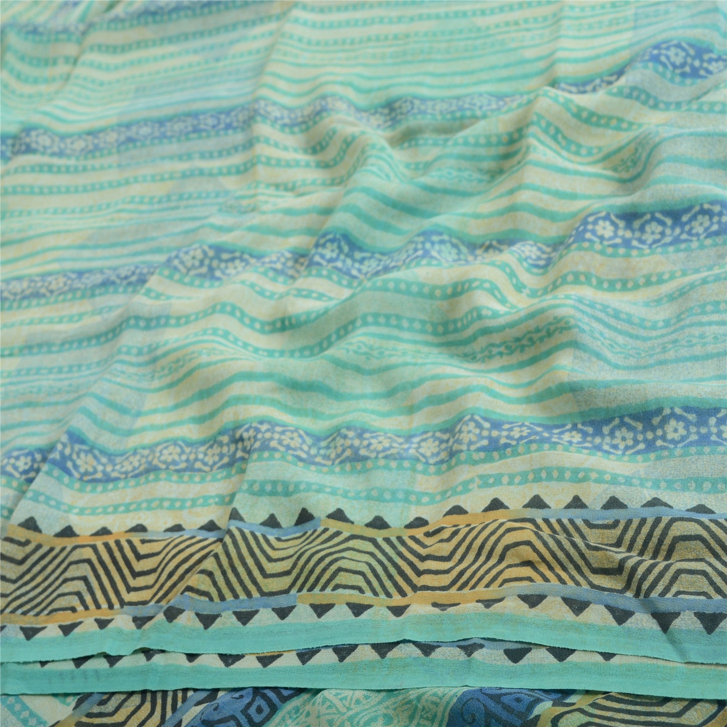 Sanskriti Vintage Sarees Havgrønne Ren Georgette Silke Trykt Sari Håndværk Bæredygtigt Stoff