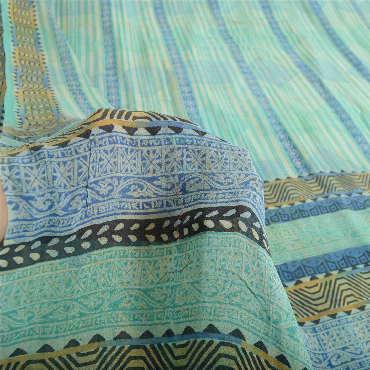 Sanskriti Vintage Sarees Havgrønne Ren Georgette Silke Trykt Sari Håndværk Bæredygtigt Stoff