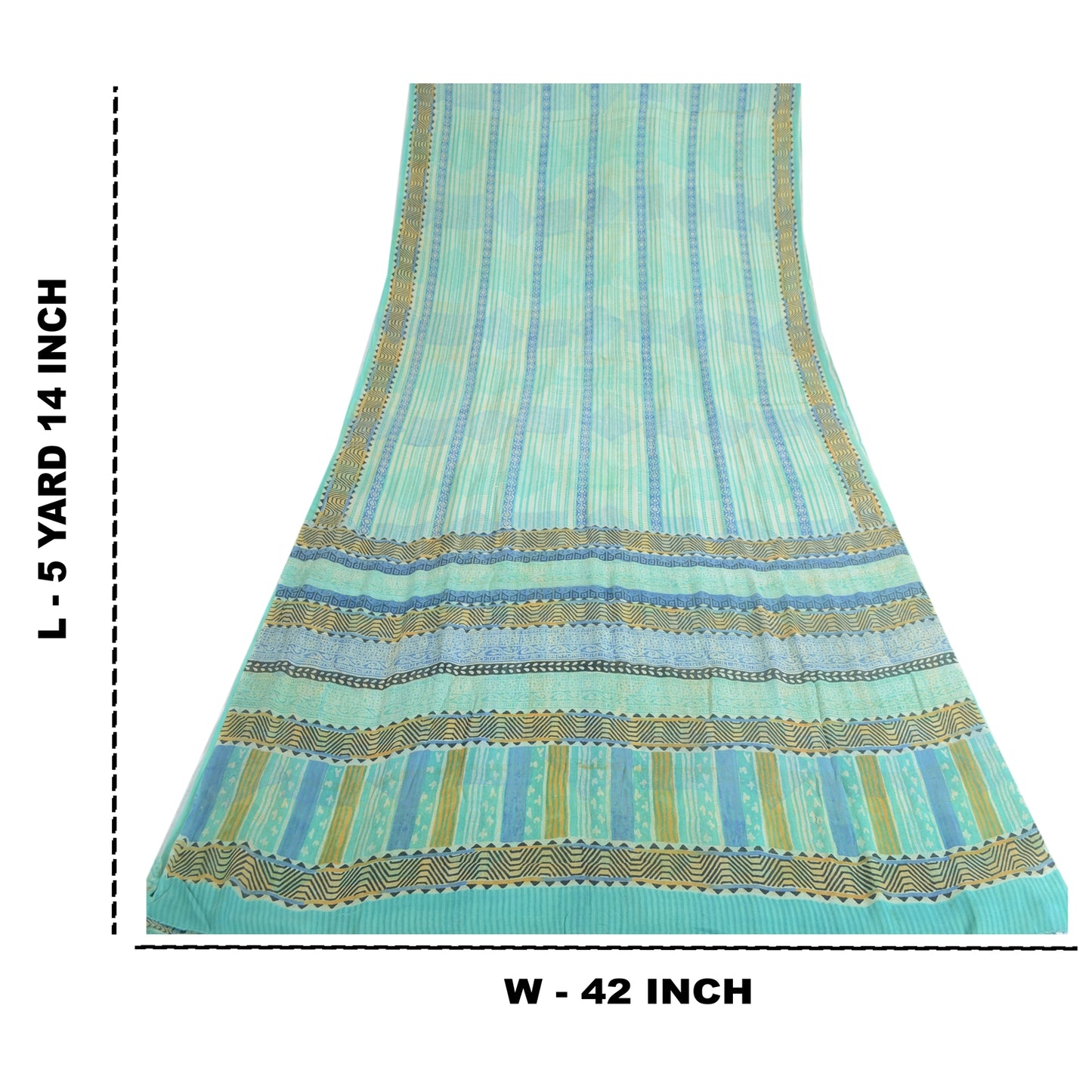 Sanskriti Vintage Sarees Havgrønne Ren Georgette Silke Trykt Sari Håndværk Bæredygtigt Stoff