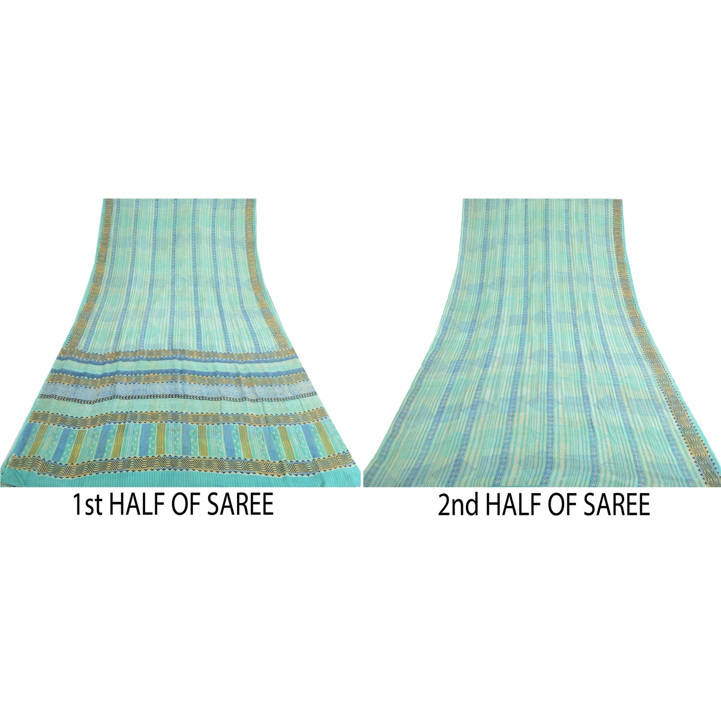 Sanskriti Vintage Sarees Havgrønne Ren Georgette Silke Trykt Sari Håndværk Bæredygtigt Stoff