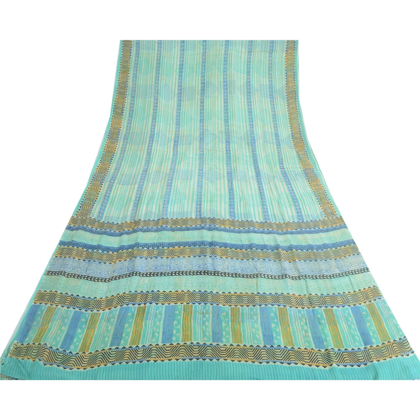 Sanskriti Vintage Sarees Havgrønne Ren Georgette Silke Trykt Sari Håndværk Bæredygtigt Stoff