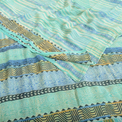 Sanskriti Vintage Sarees Havgrønne Ren Georgette Silke Trykt Sari Håndværk Bæredygtigt Stoff