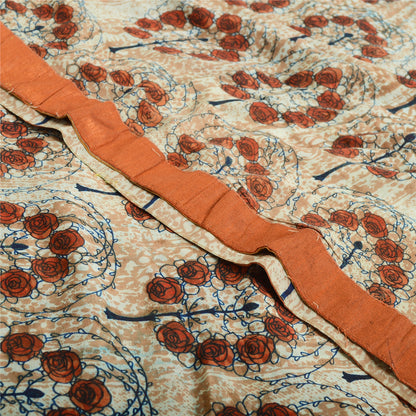 Sanskriti Vintage Sarees Peach Pure Georgette Silk Printed Sari 5yd Craft Sustainable Fabric