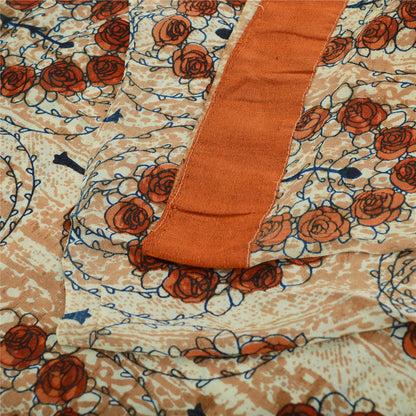 Sanskriti Vintage Sarees Peach Pure Georgette Silk Printed Sari 5yd Craft Sustainable Fabric