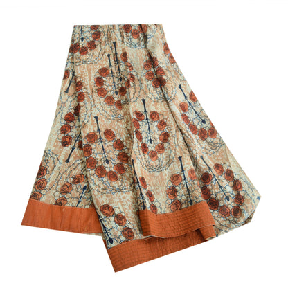 Sanskriti Vintage Sarees Peach Pure Georgette Silk Printed Sari 5yd Craft Sustainable Fabric