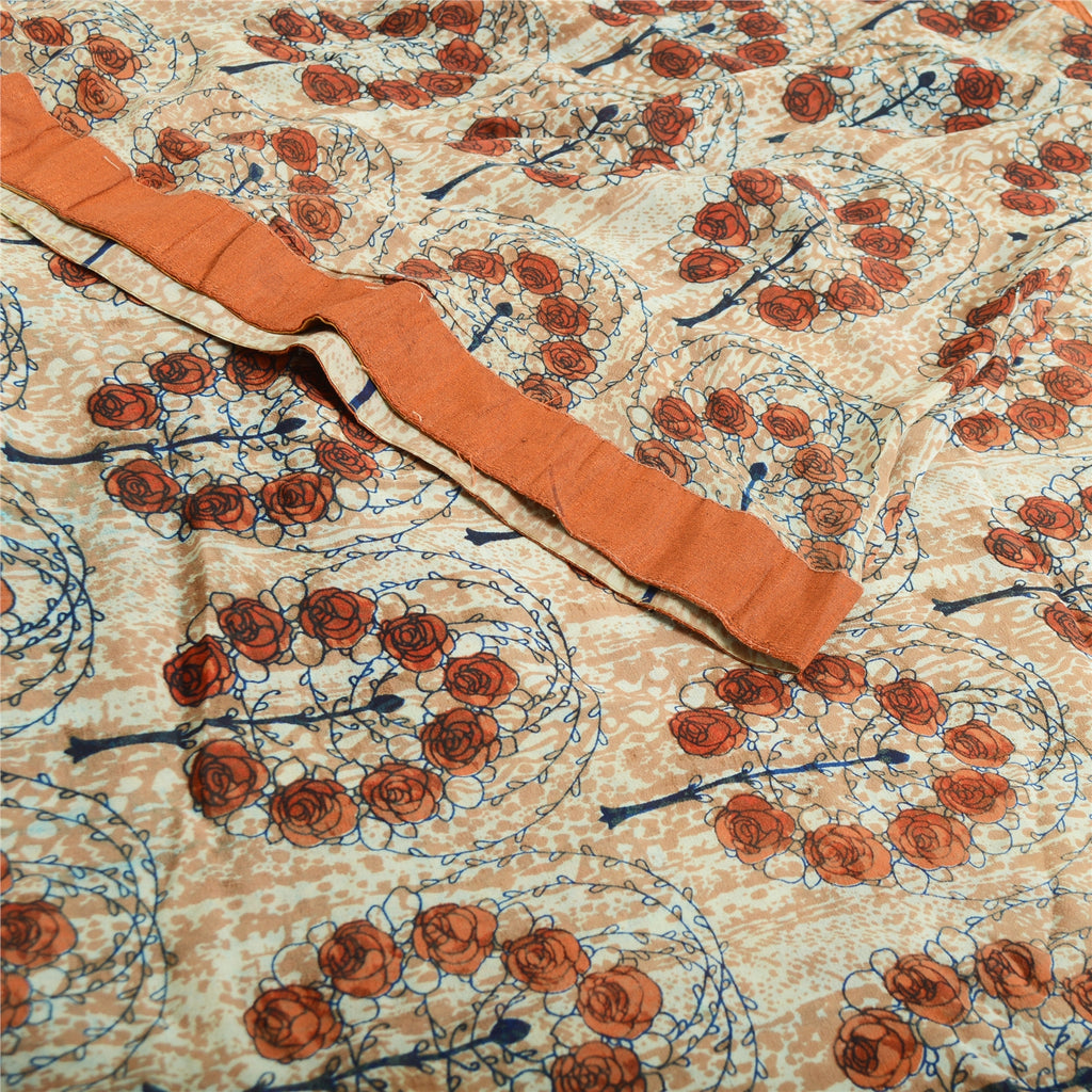 Sanskriti Vintage Sarees Peach Pure Georgette Silk Printed Sari 5yd Craft Sustainable Fabric