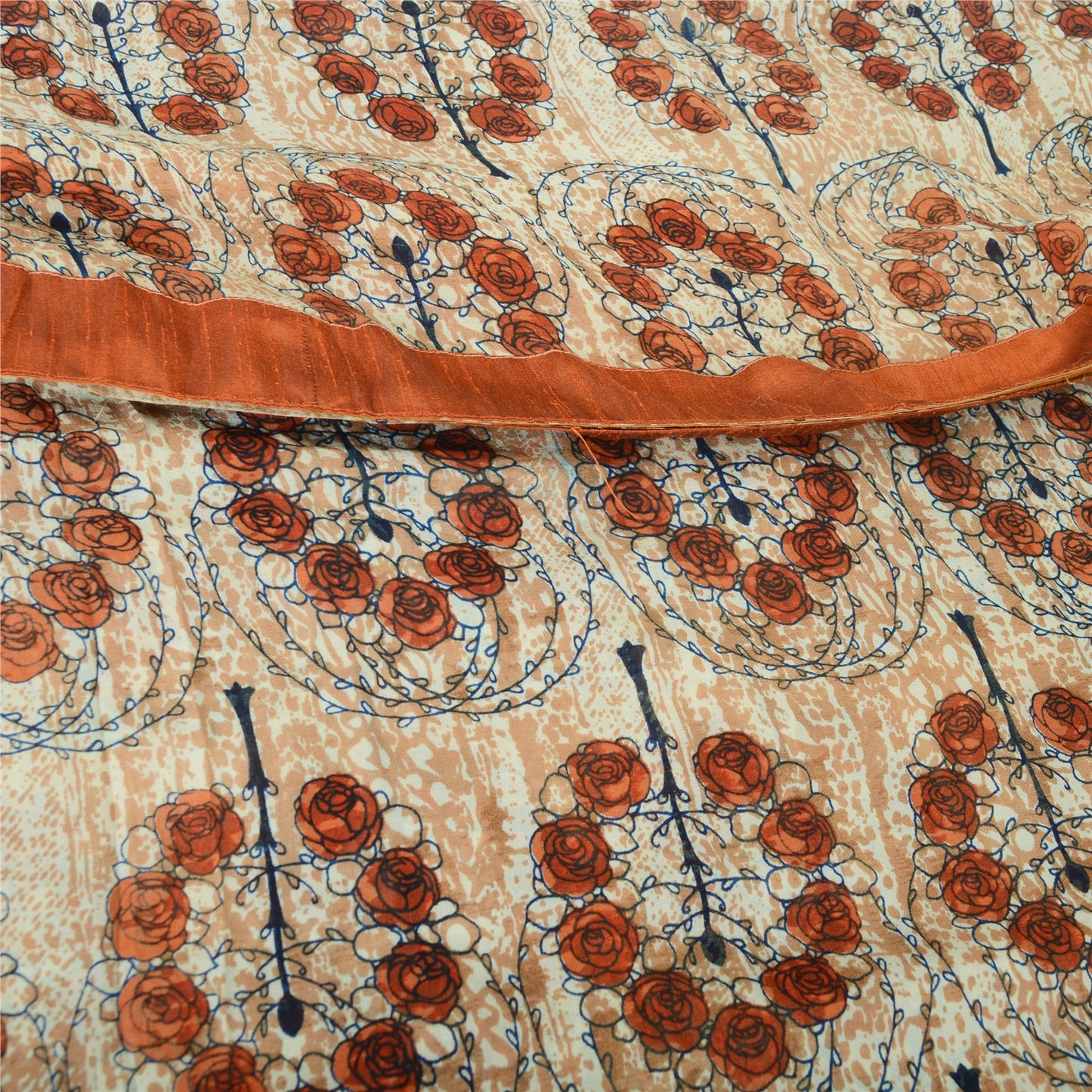 Sanskriti Vintage Sarees Peach Pure Georgette Silk Printed Sari 5yd Craft Sustainable Fabric