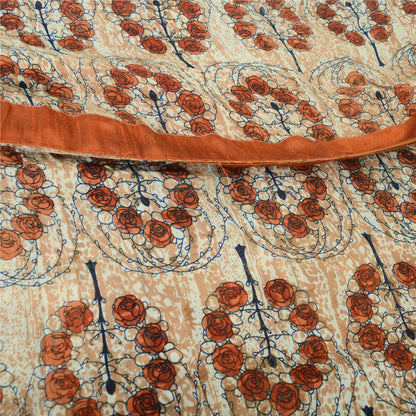 Sanskriti Vintage Sarees Peach Pure Georgette Silk Printed Sari 5yd Craft Sustainable Fabric