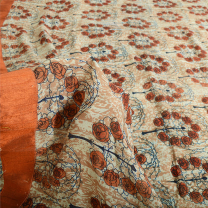Sanskriti Vintage Sarees Peach Pure Georgette Silk Printed Sari 5yd Craft Sustainable Fabric