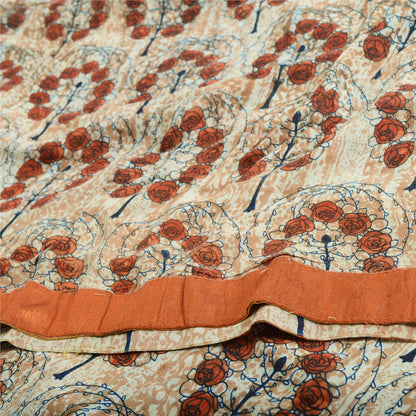 Sanskriti Vintage Sarees Peach Pure Georgette Silk Printed Sari 5yd Craft Sustainable Fabric