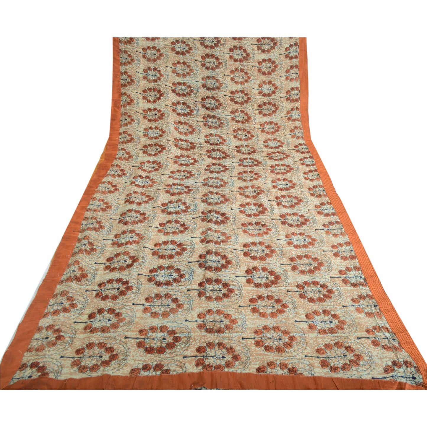 Sanskriti Vintage Sarees Peach Pure Georgette Silk Printed Sari 5yd Craft Sustainable Fabric