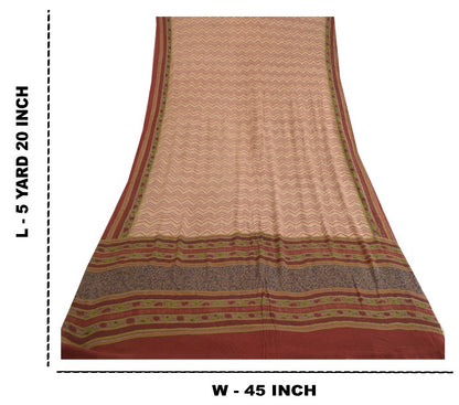 Sanskriti Vintage Sarees Pink/Red Pure Georgette Silk Printed Sari Craft Sustainable Fabric