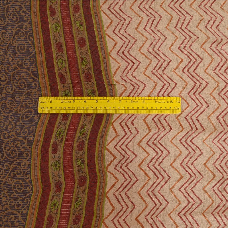 Sanskriti Vintage Sarees Pink/Red Pure Georgette Silk Printed Sari Craft Sustainable Fabric