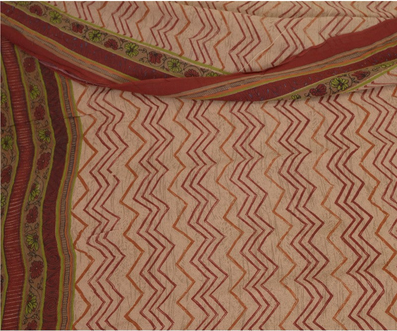 Sanskriti Vintage Sarees Pink/Red Pure Georgette Silk Printed Sari Craft Sustainable Fabric
