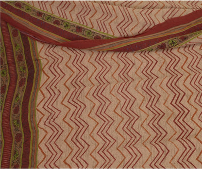 Sanskriti Vintage Sarees Pink/Red Pure Georgette Silk Printed Sari Craft Sustainable Fabric