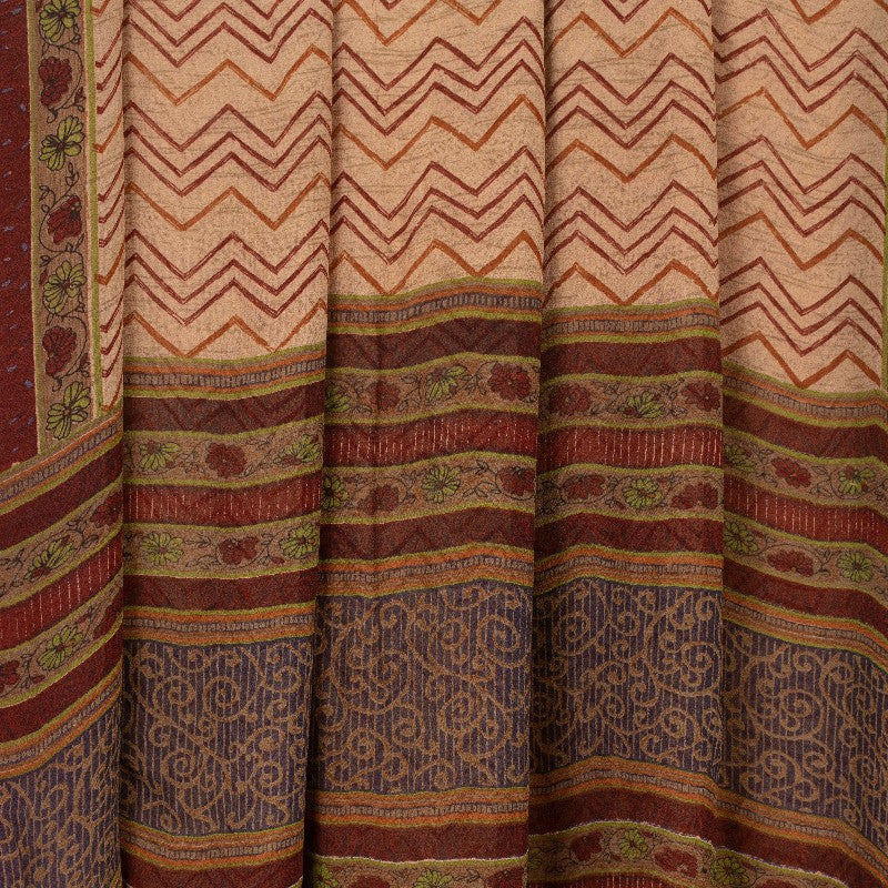 Sanskriti Vintage Sarees Pink/Red Pure Georgette Silk Printed Sari Craft Sustainable Fabric