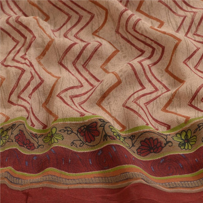 Sanskriti Vintage Sarees Pink/Red Pure Georgette Silk Printed Sari Craft Sustainable Fabric